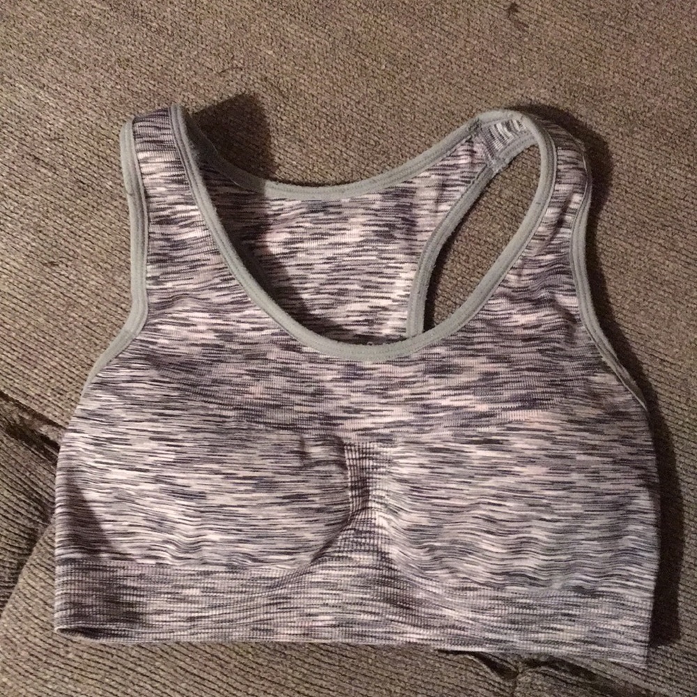 Gray and pink sports bra